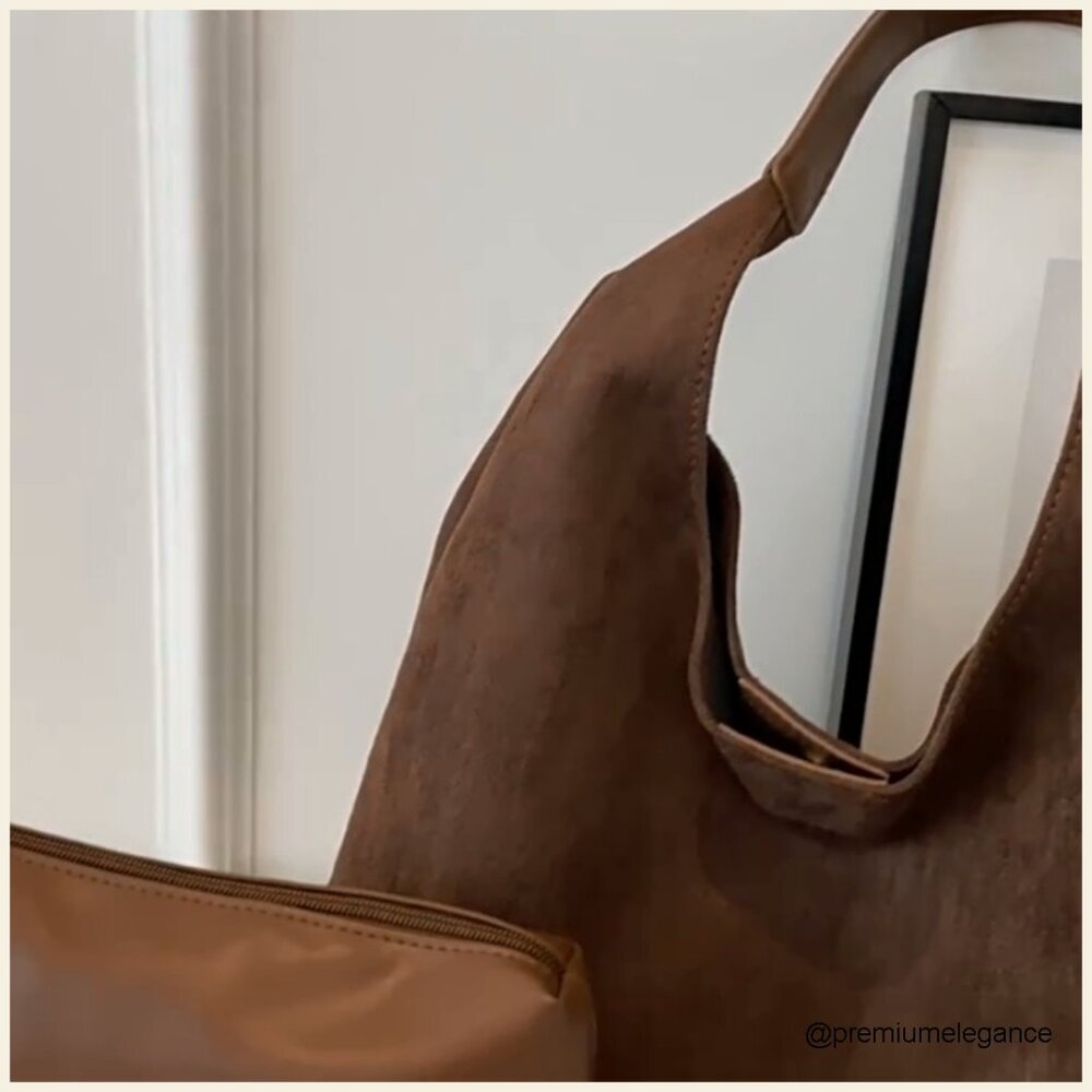 Faux Suede Hobo Shoulder Bag Slouchy Tote Work Everyday Purse - Picture 7 of 7